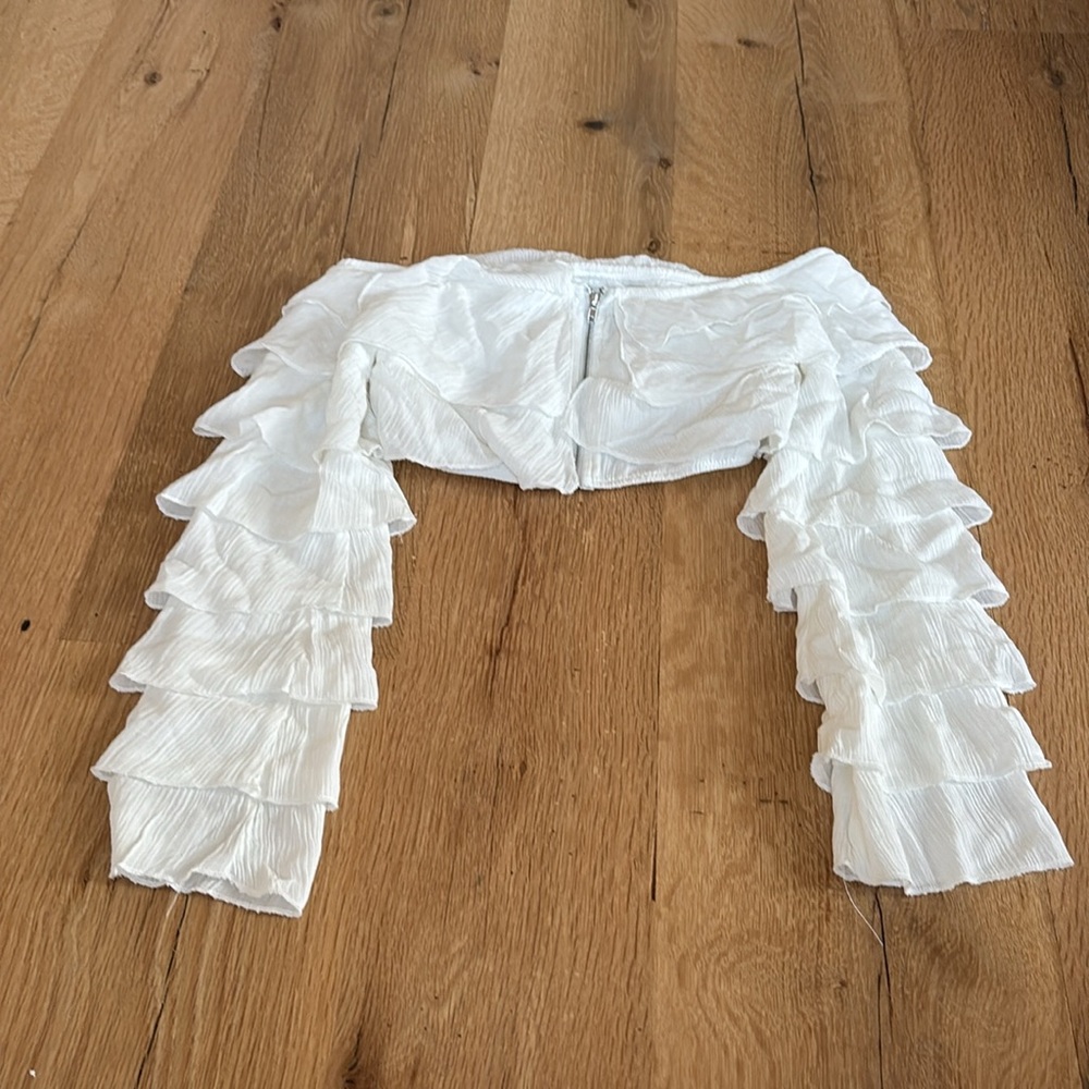 White Ruffle Crop Top - Picture 3 of 4